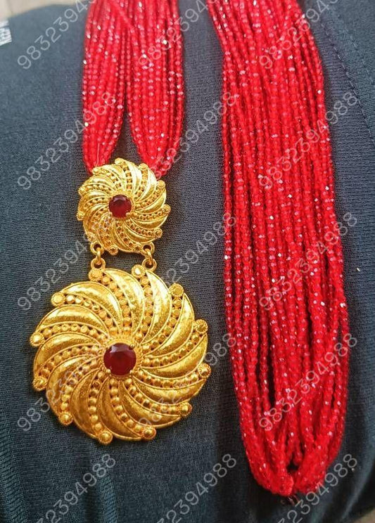 Premium Ranihar in Red Hydro Crystal .Great Finishing Great Quality Gold plated Plated Copper Necklace