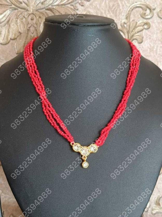 Nepali Traditional 3 Stone Locket in Hydro Crystal Gold plated Plated Crystal Chain