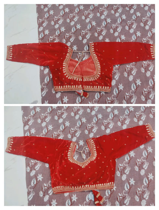 Red Velvet Hand Worked Blouse