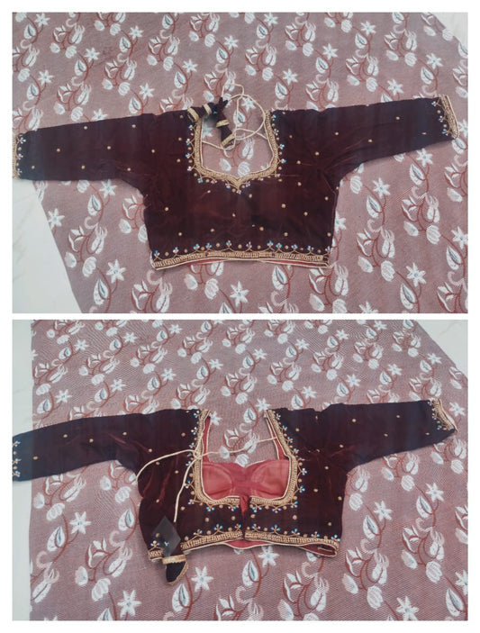 Maroon Velvet Handwork Blose