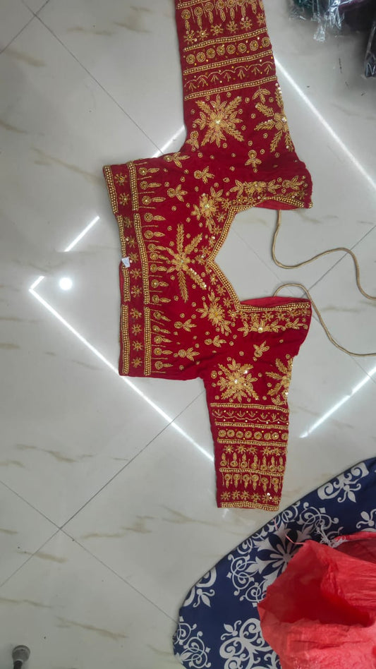 Red Velvet Full Hand Worked Blouse